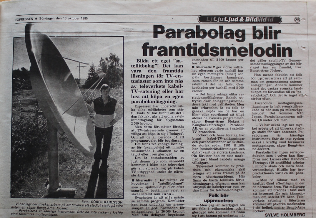 Expressen Ljud & Bild sndagen den 13 oktober 1985 sid 25 "Parabolag"