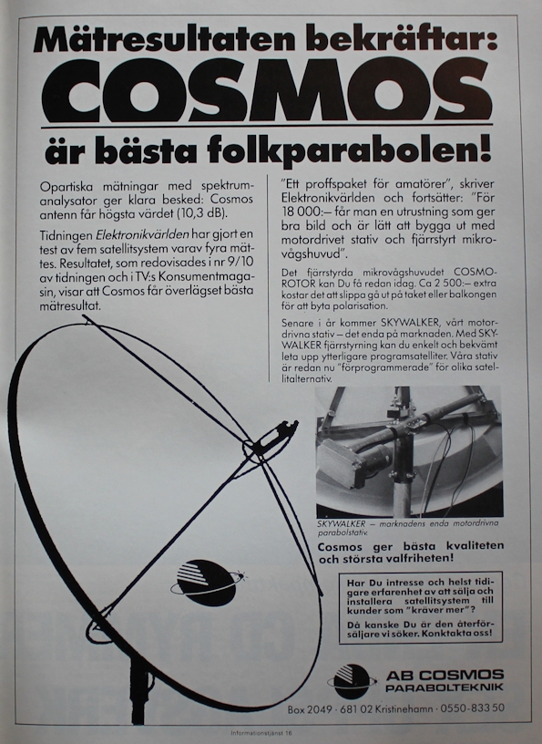 elektronikvrlden nr 01/02 februari 1986 Cosmos parabolreklam