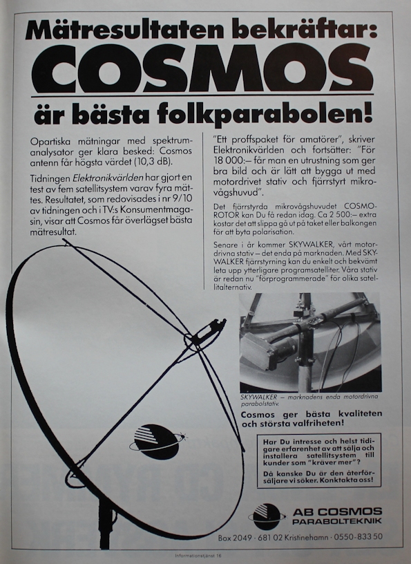 elektronikvärlden nr 01/02 februari 1986 Cosmos parabolreklam