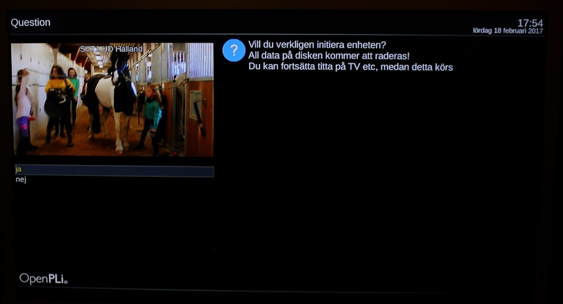 Påbörja formatering ja/nej?